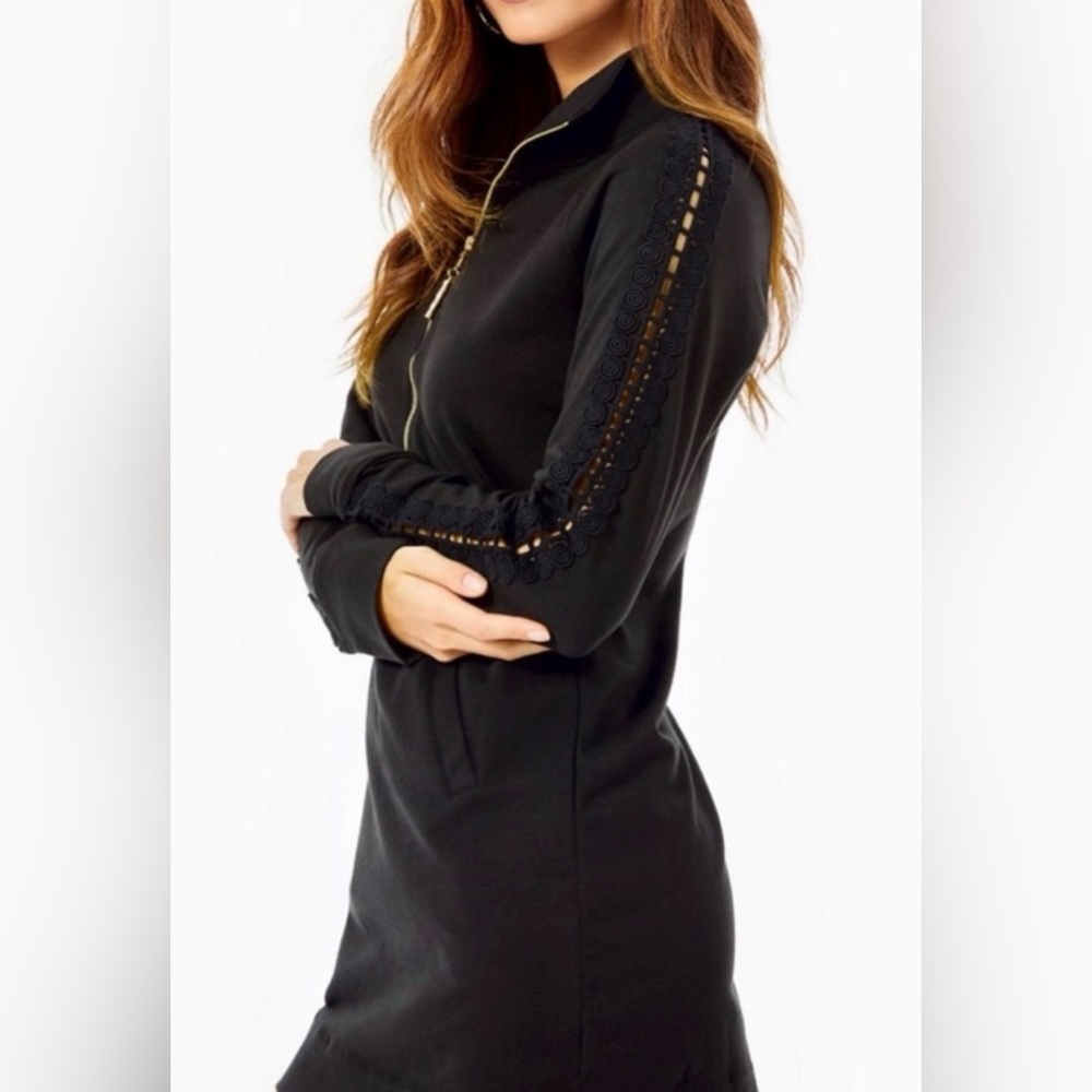 Lilly Pulitzer Womens Black Popover Eyelet Skipper Dress Sz Med Pockets Onyx - Picture 5 of 12
